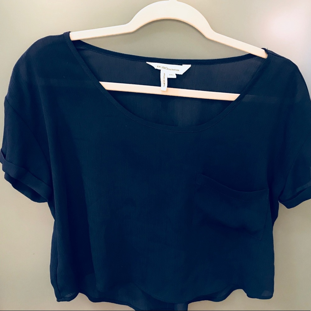 bcbg sheer navy crop